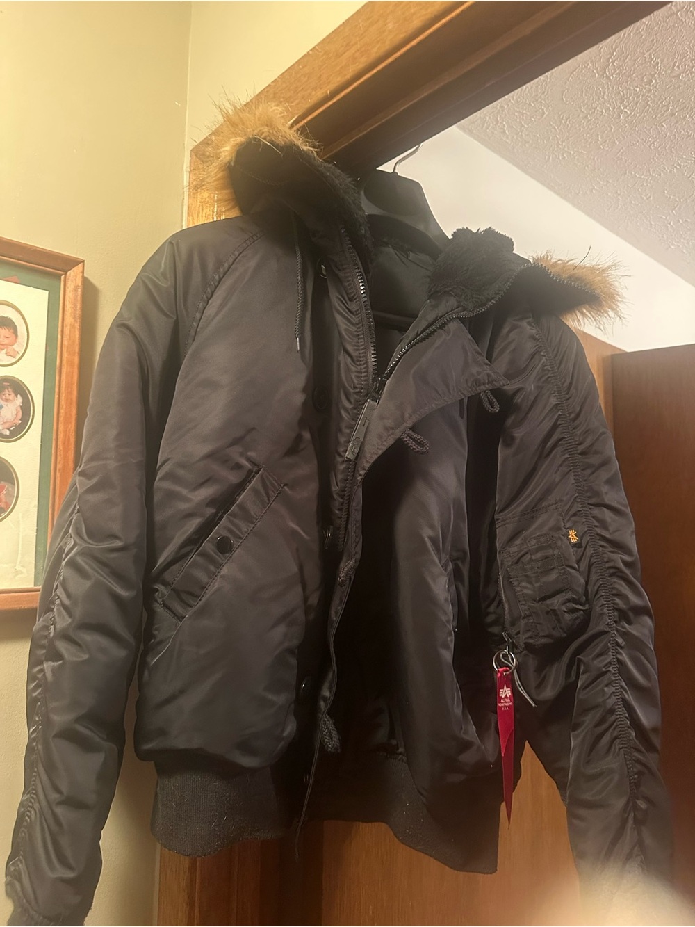 Alpha Industries Black Bomber Jacket with Fur-Trim Hood